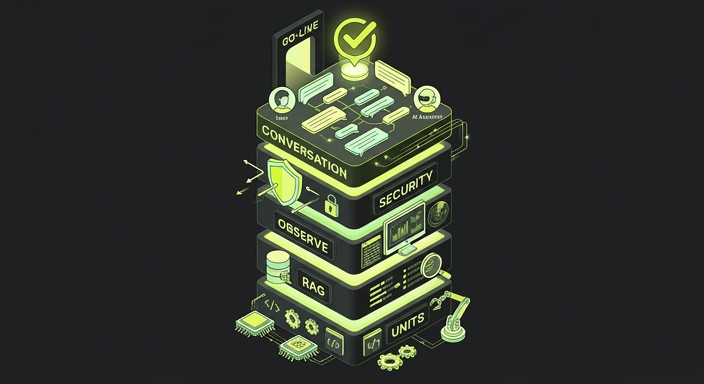 The five layers of the enterprise AI testing stack: unit testing, RAG evaluation, observability, red teaming, and end-to-end conversational testing